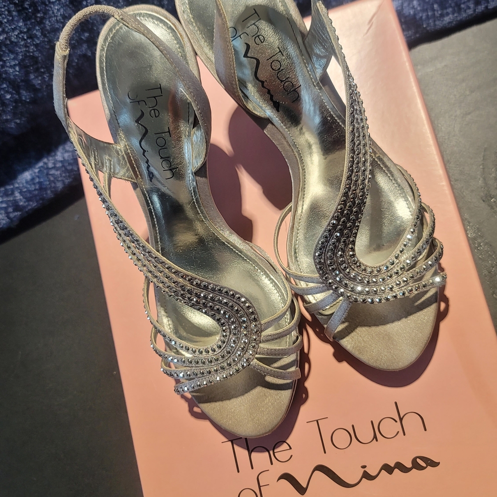 Touch of Nina Silver Strappy Heels